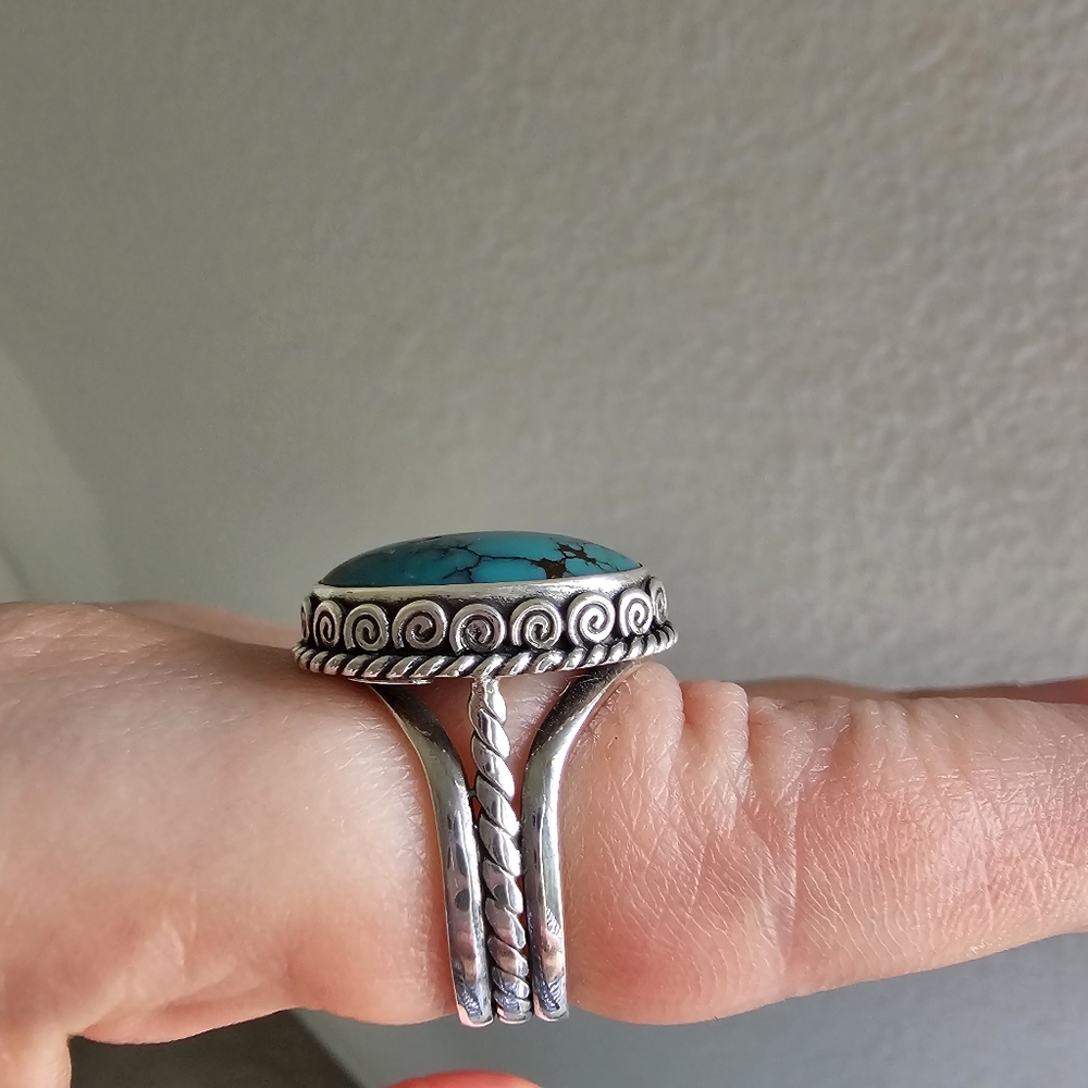 Turquoise Sterling Silver Ring 7.75 - Picture 7 of 11